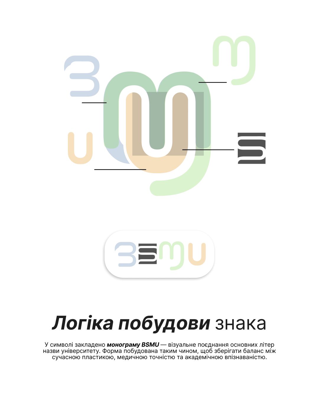 Логіка побудови знака — монограма BSMU